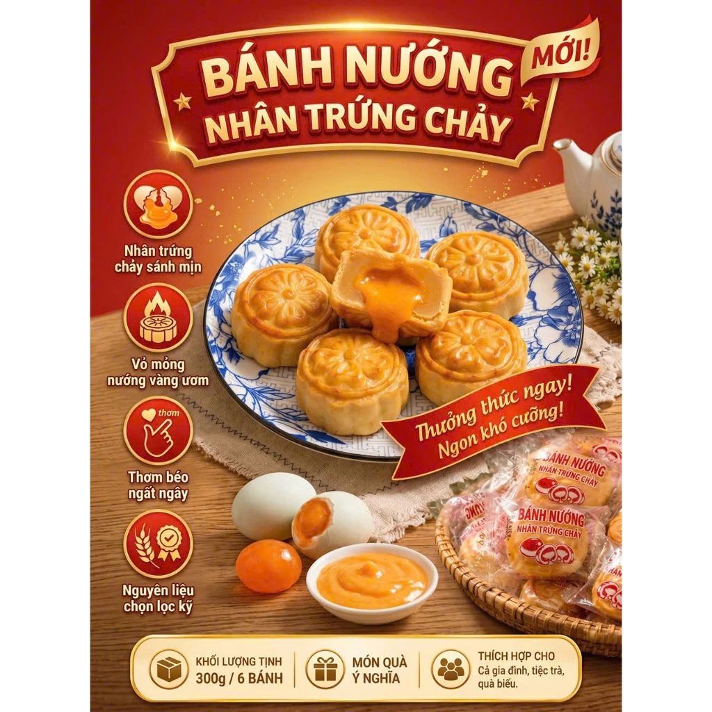1kg Bánh Nướng Trứng Chảy - Bánh Lava Trứng Muối Tan Chảy Thơm Ngon