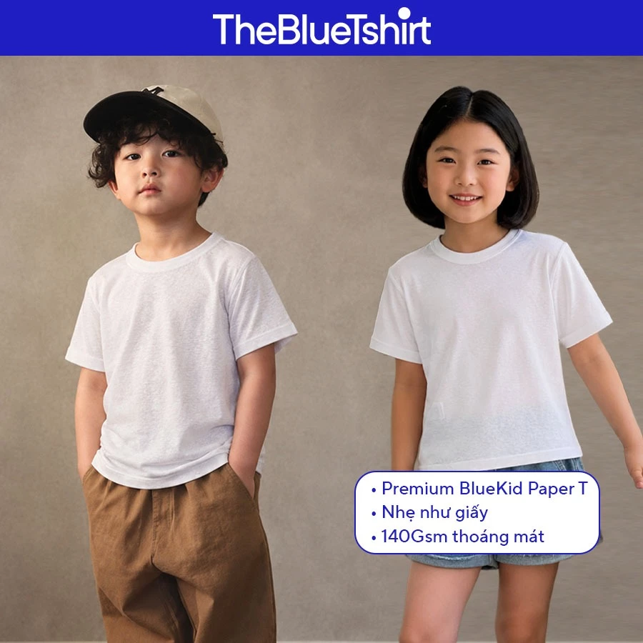 TheBlueTshirt - Áo Thun Tay Ngắn Cotton Pha Linen Cổ Tròn - BlueKid Paper T