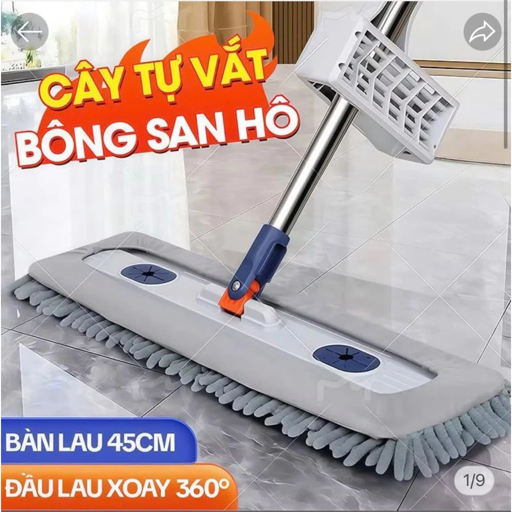 Cây Lau Nhà Tự Vắt Dạng San Hô Cao Cấp 45cm Xoay 360 Độ Kèm 2 Bông Lau Siêu Thấm