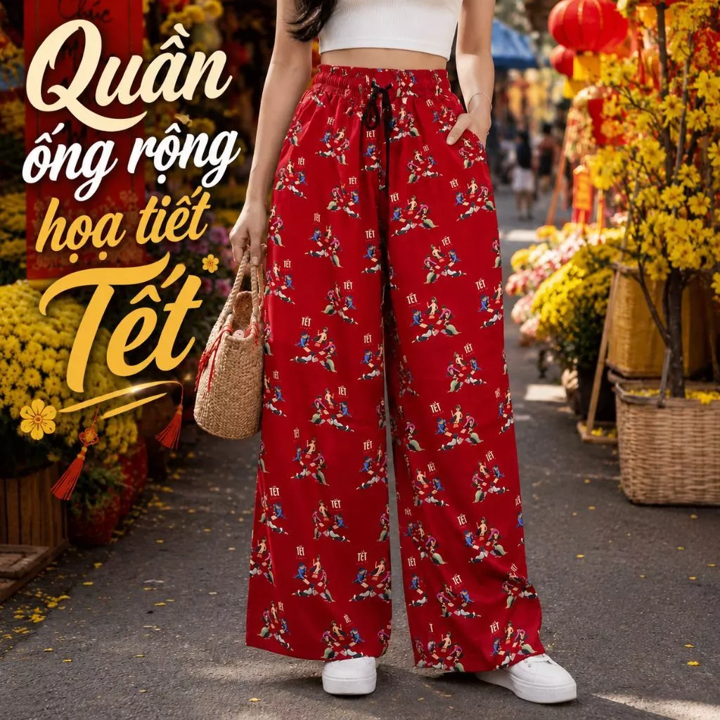 Quần ống rộng họa tiết Tết ZGO quần  unisex chất dày dặn hack dáng cạp cao QZG24