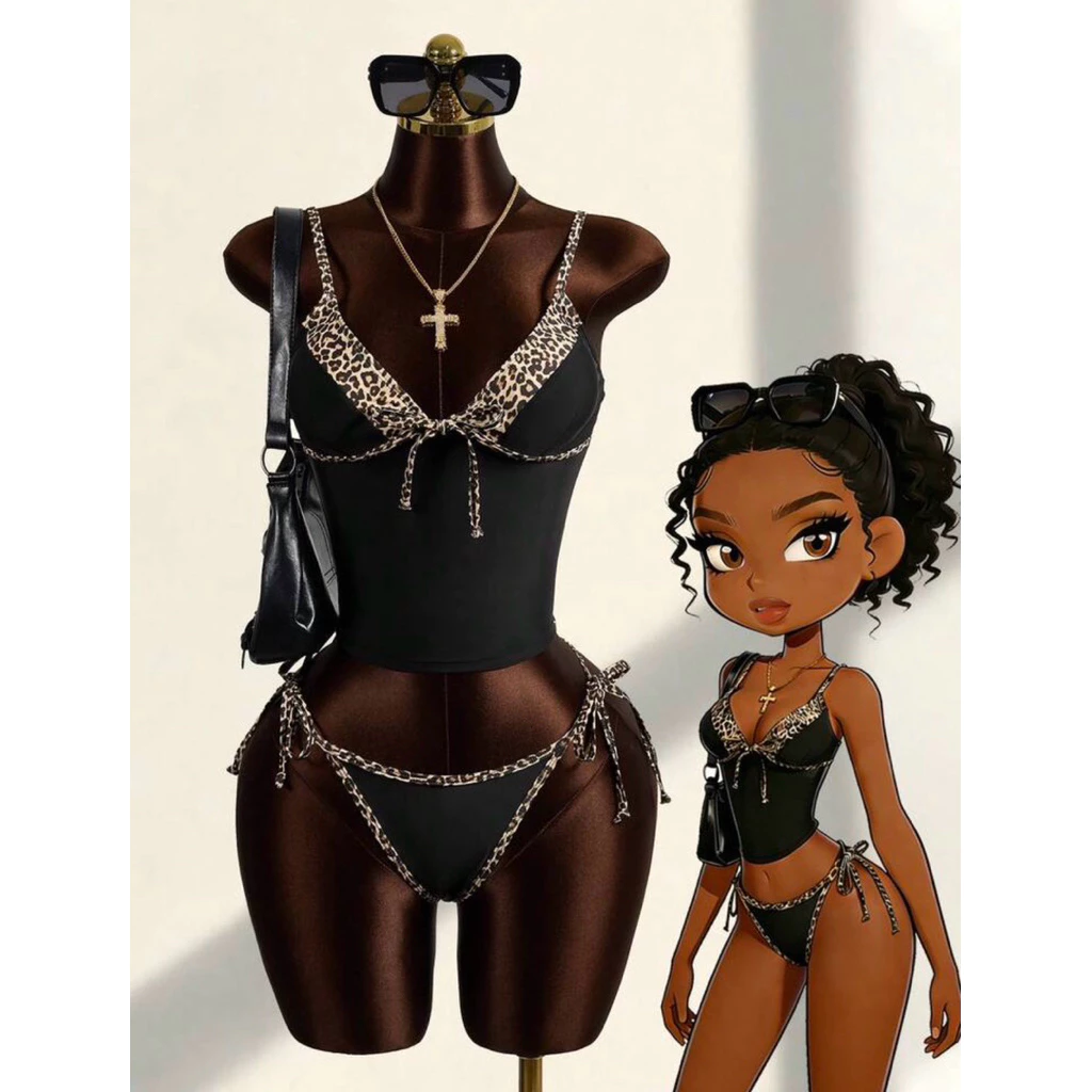 [Order] Set Bikini 2 Món Phối Màu Viền Beo Phù Hợp Mùa Hè, Đi Biển.