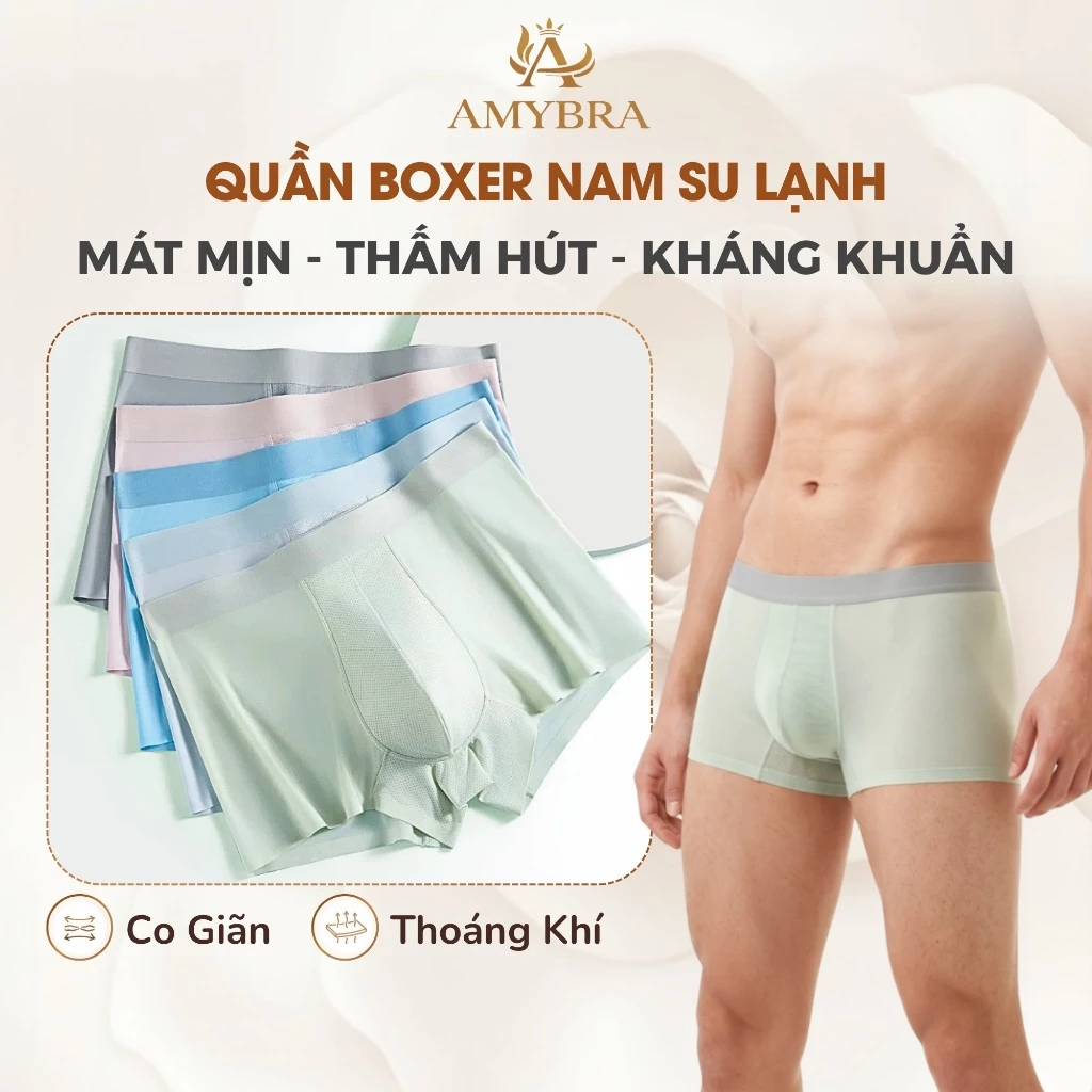 [ Deal Hời ] Quần Lót Đùi Nam Su Lạnh Mềm Mịn Thoáng Khí, Quần Boxer Nam Thấm Hút Co Giãn 4 Chiều AMYBRA N29