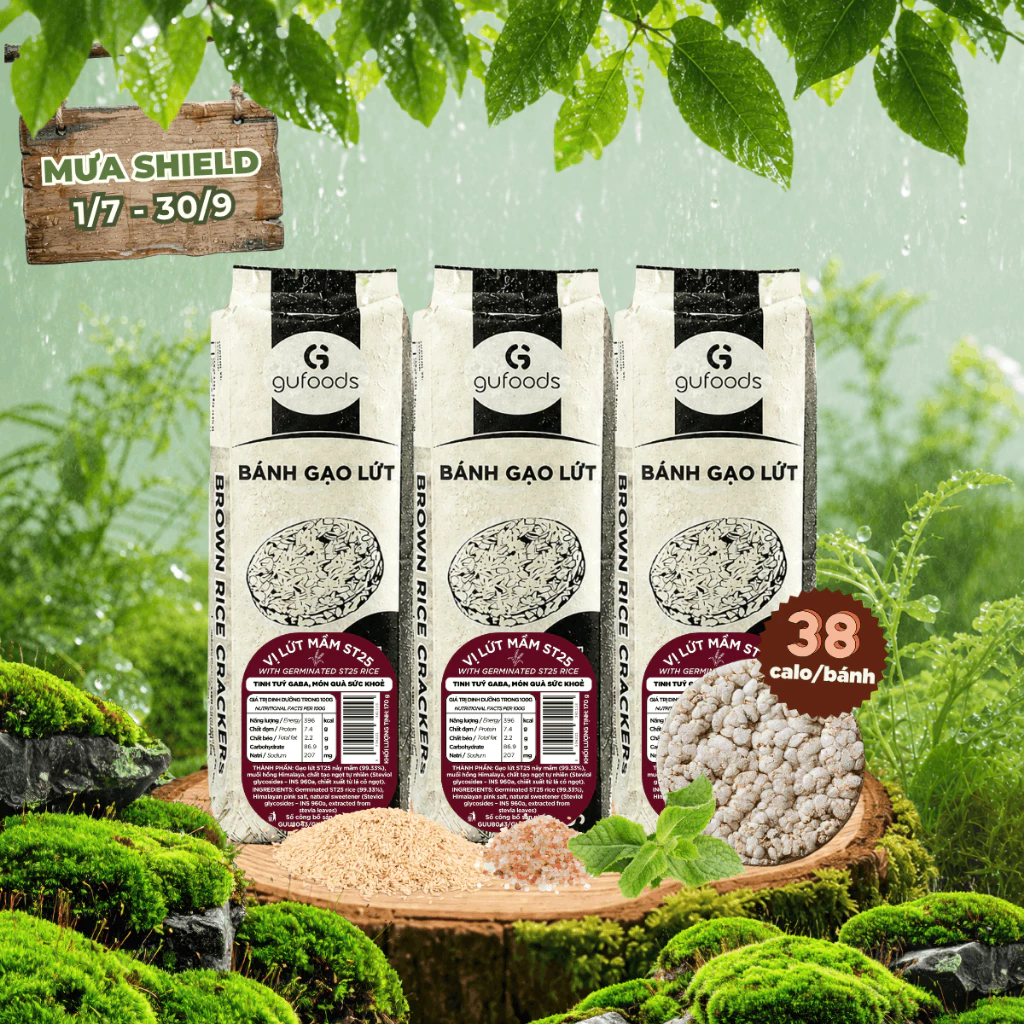Bánh ăn kiêng gạo lứt GUfoods - Không chiên dầu, Không đường, Thực dưỡng, Tập gym (300g/510g/40g)