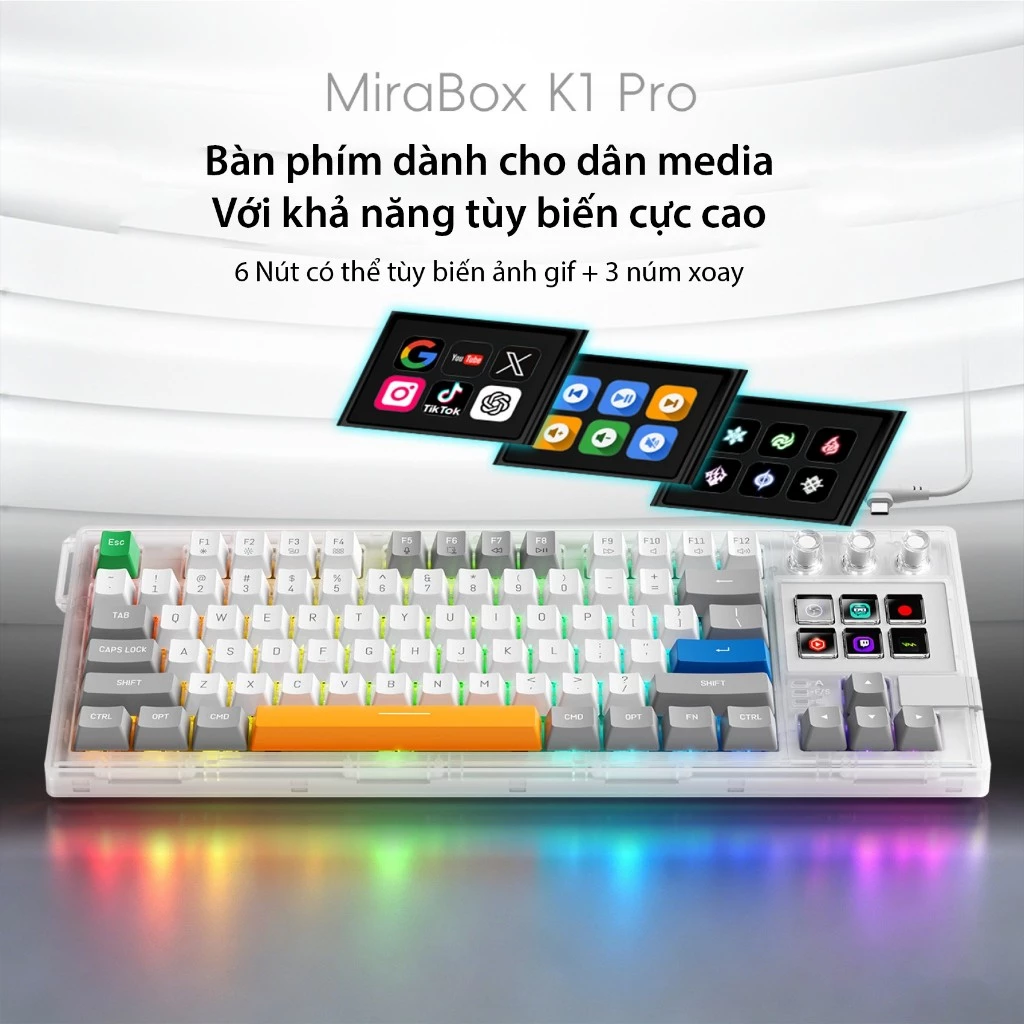 Bàn Phím Cơ Mirabox K1 Pro Layout 87 Phím - Tích Hợp 6 Nút LCD Stream Deck Custom & 3 Núm Xoay
