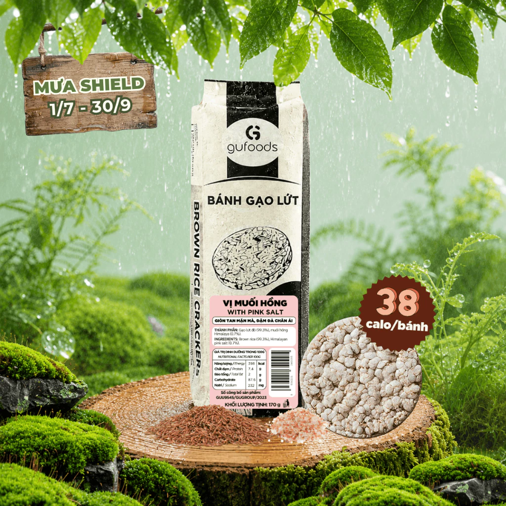 Bánh ăn kiêng gạo lứt GUfoods - Không chiên dầu, Không đường, Thực dưỡng, Tập gym (170g/300g/40g)