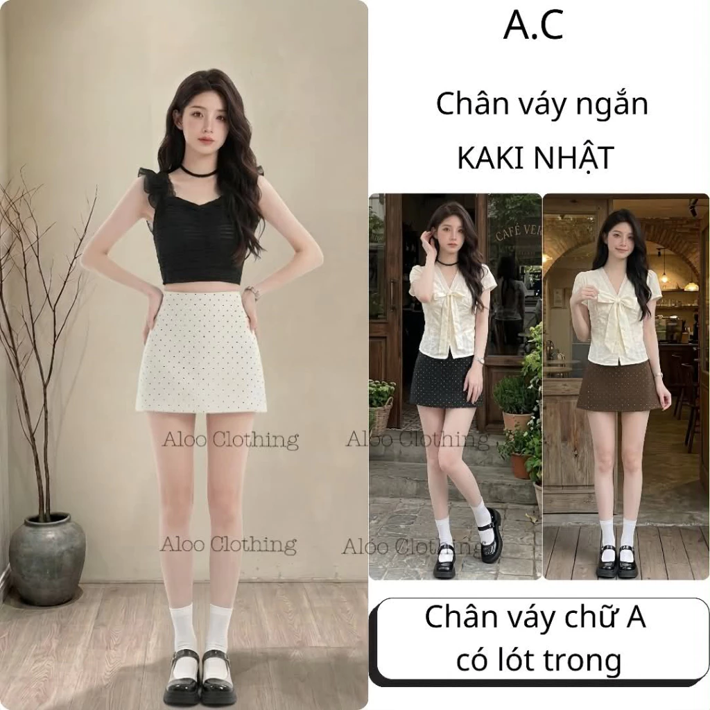 Chân Váy Ngắn Chấm Bi Có Quần Bảo Hộ M121 Vải Kaki Nhật Dày Dặn Dáng Chữ A Đẹp Thời Trang Hè