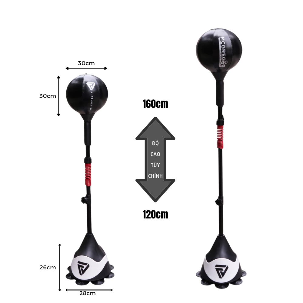 Bóng Đấm Tập Phản Xạ Trụ Đấm Lò Xo 360 độ