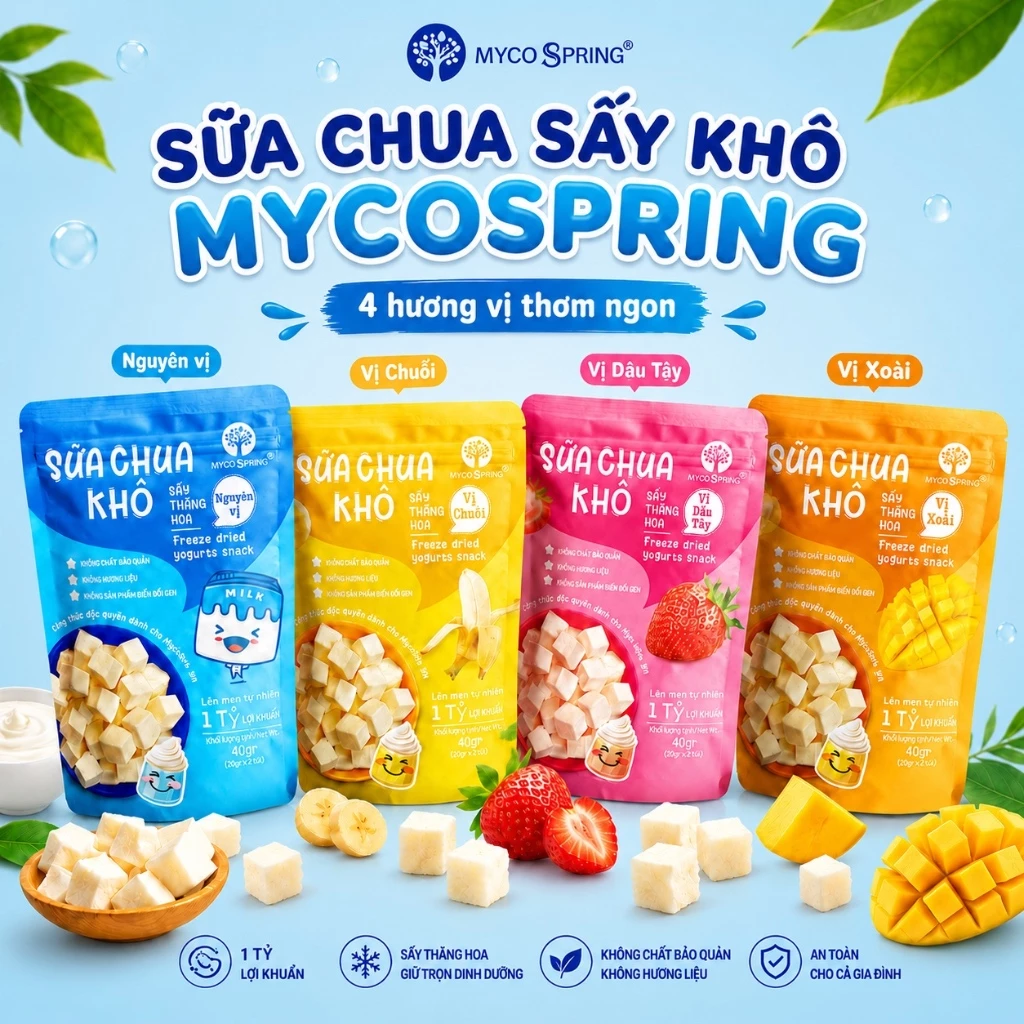 Sữa Chua Khô MycoSpring hoa quả sấy thăng hoa - Hỗ trợ tiêu hóa - Tăng sức đề kháng (20g, 40g)