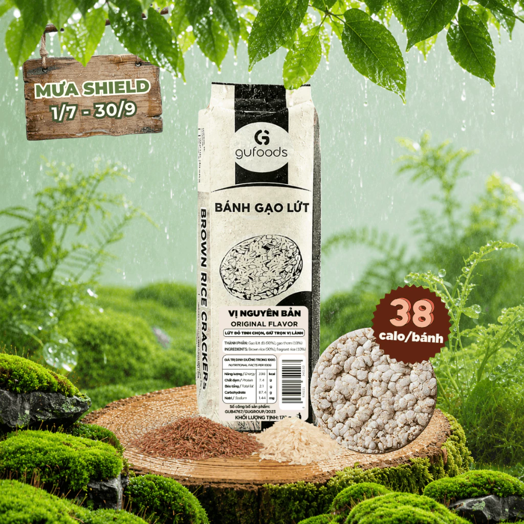 Bánh gạo lứt GUfoods vị Nguyên bản - Không chiên dầu, Không đường, Tập gym, Healthy (170g/300g/510g)