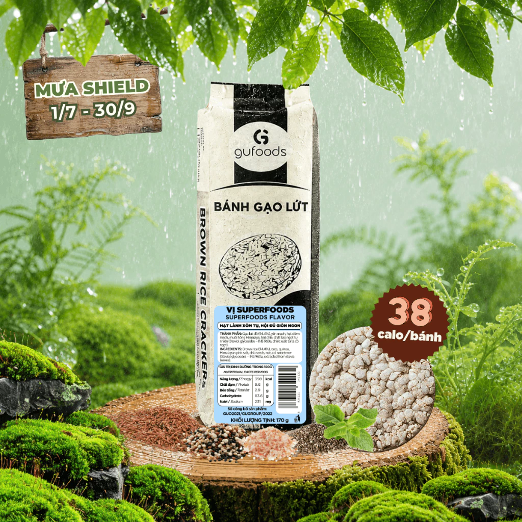 Bánh ăn kiêng gạo lứt GUfoods vị Superfoods - Không đường, Eat clean, Healthy, Gym (170g/300g/510g)