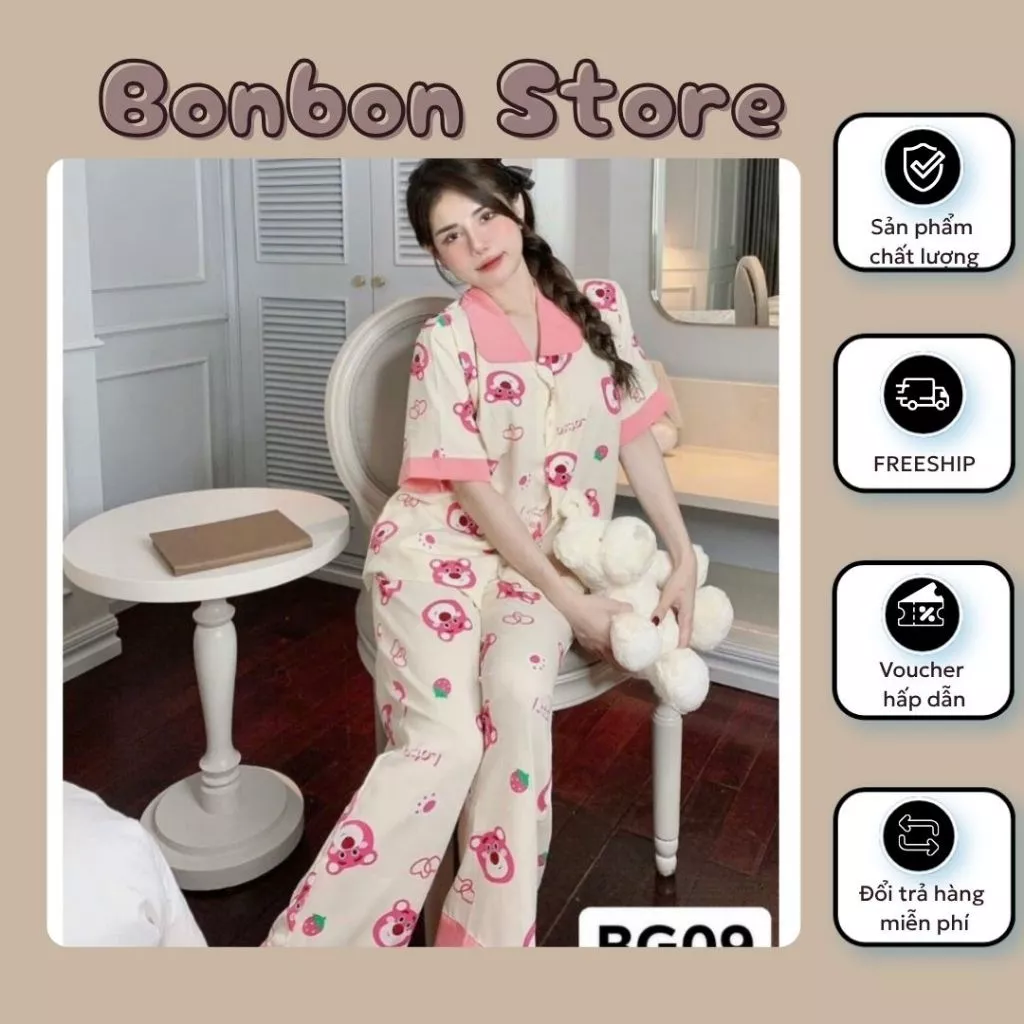 Đồ Bộ Pyjama Xinh Chất Mát Đồ Ngủ Nữ Bộ Áo Cộc Quần Dài Pyjama  Xinh Vải Kate Thái Giá Rẻ Bộ Đồ Ngủ Nư Mặc Nhà