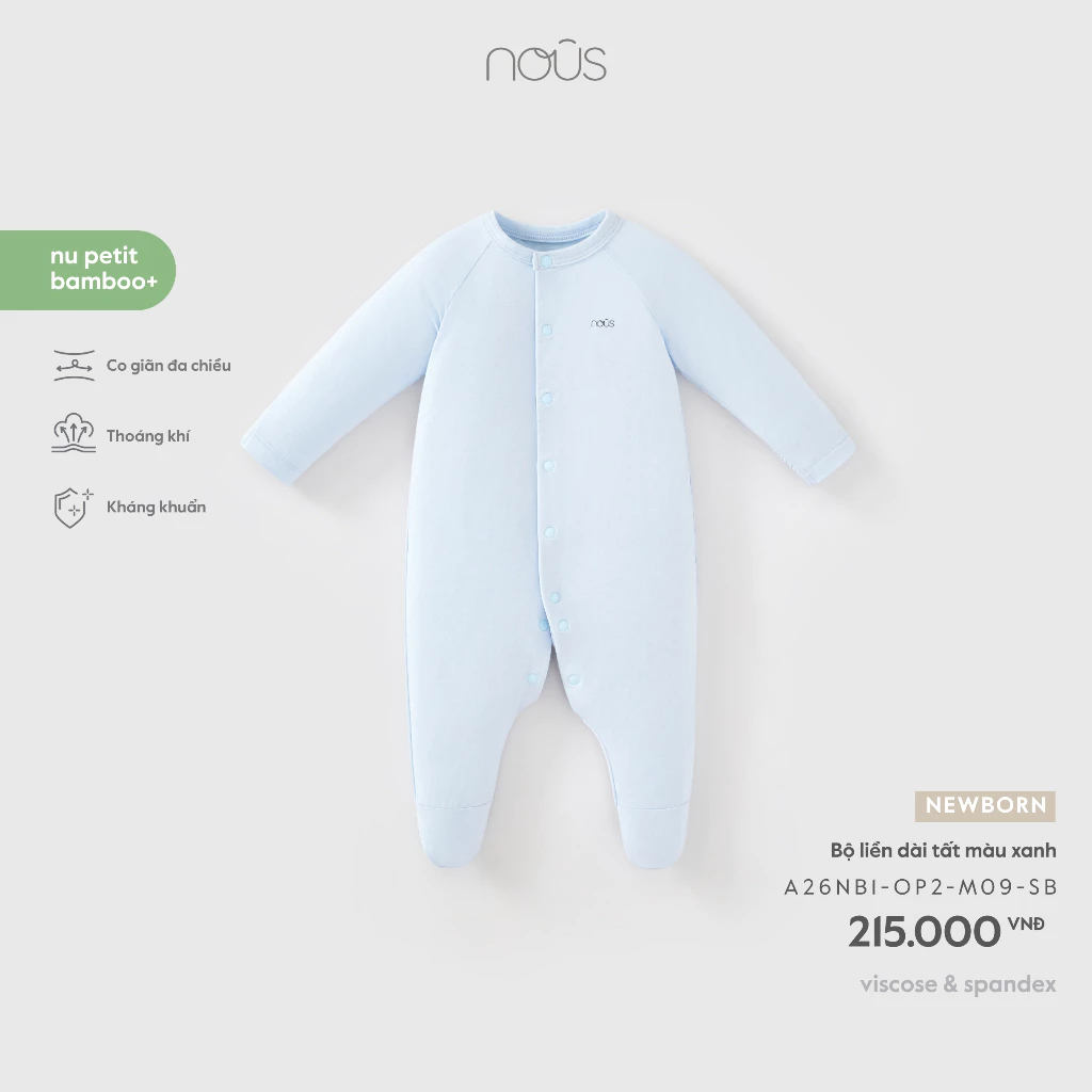 Nous Newborn Bộ bodysuit, bộ liền dài có tất sơ sinh bé gái, bé trai mềm mát bé dưới 5kg BST T7
