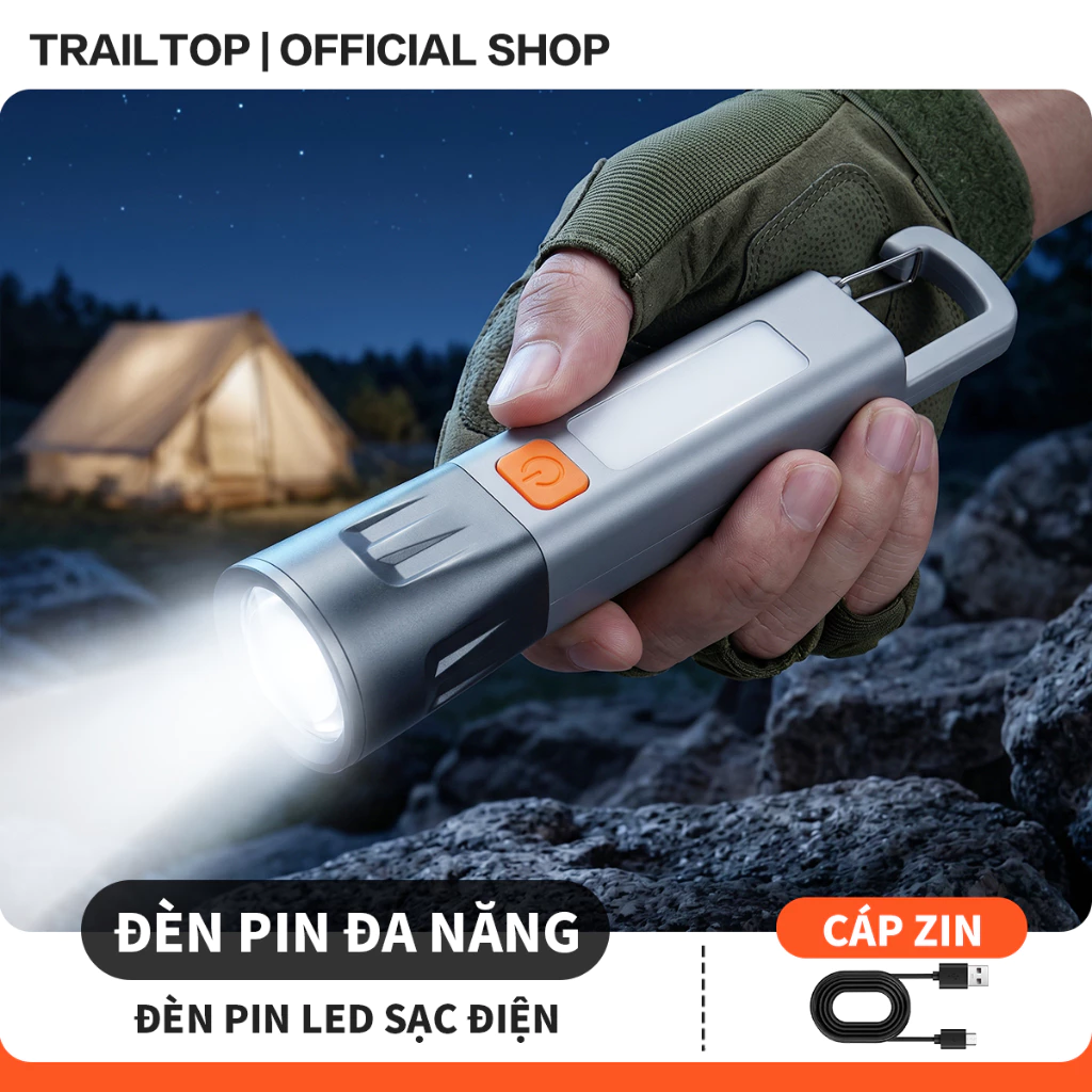 【COD】Trailtop Đèn pin  LED mini cầm tay - Đèn pin siêu sáng nhiều chế độ, sạc điện, chống thấm nước, tiện dụng dã ngoại