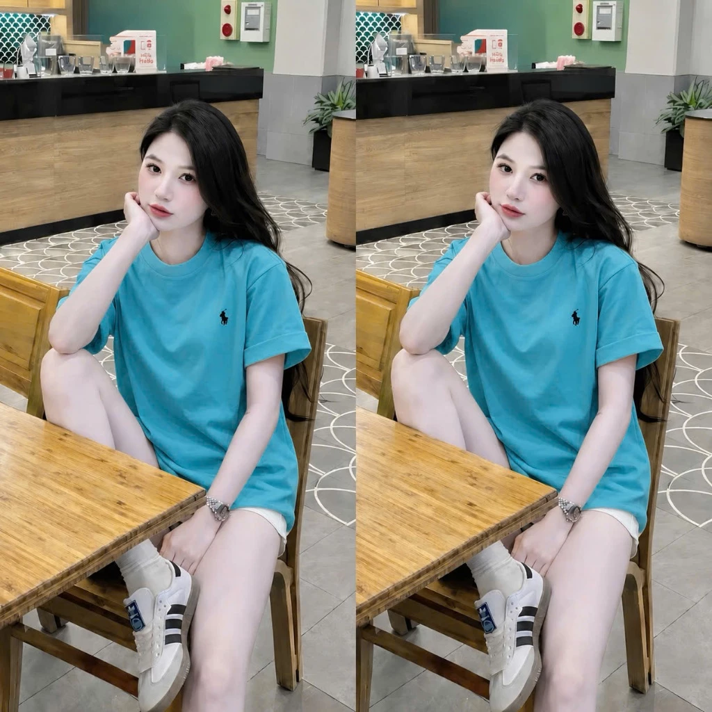 Áo phông nữ thêu ngựa nhỏ xinh trước ngực BASIC dễ mặc. Áo thun nữ xinh chất cotton thoáng mát