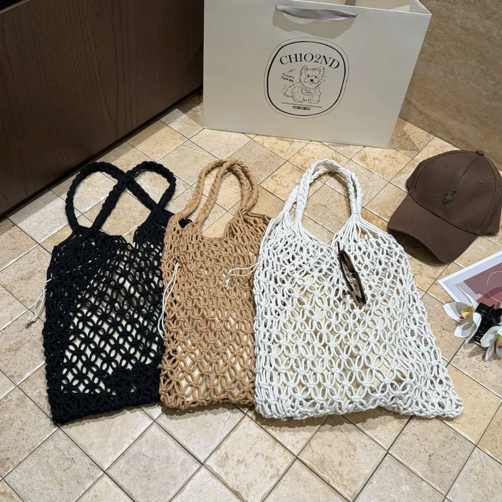 Túi cói sợi đan đeo vai cầm tay có kèm túi vải rút đi chơi đi biển vintage 946