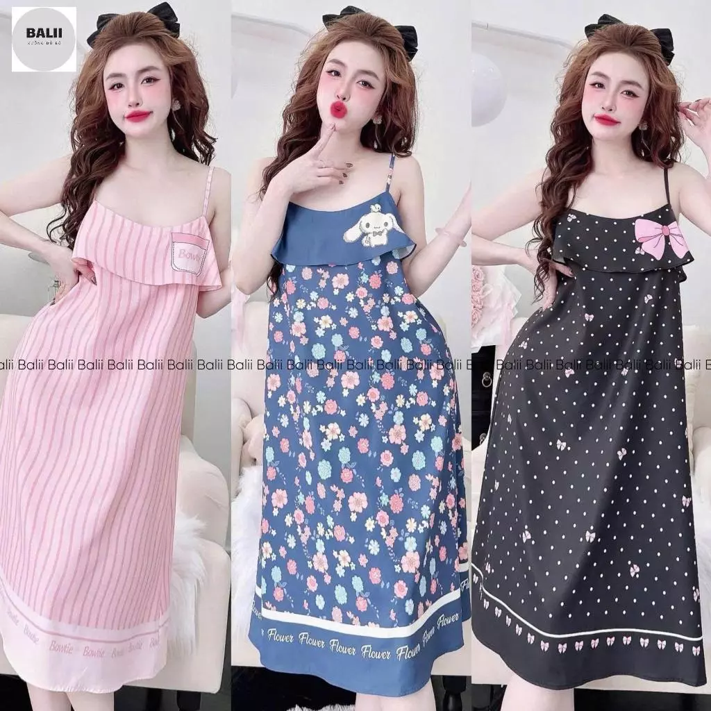 Váy Mặc Nhà Lụa Mango Loại A Phối Bèo Có Tăng Đưa, Tặng Cột Tóc, Váy Ngủ Nữ Dễ Thương Mặc Mát BALII