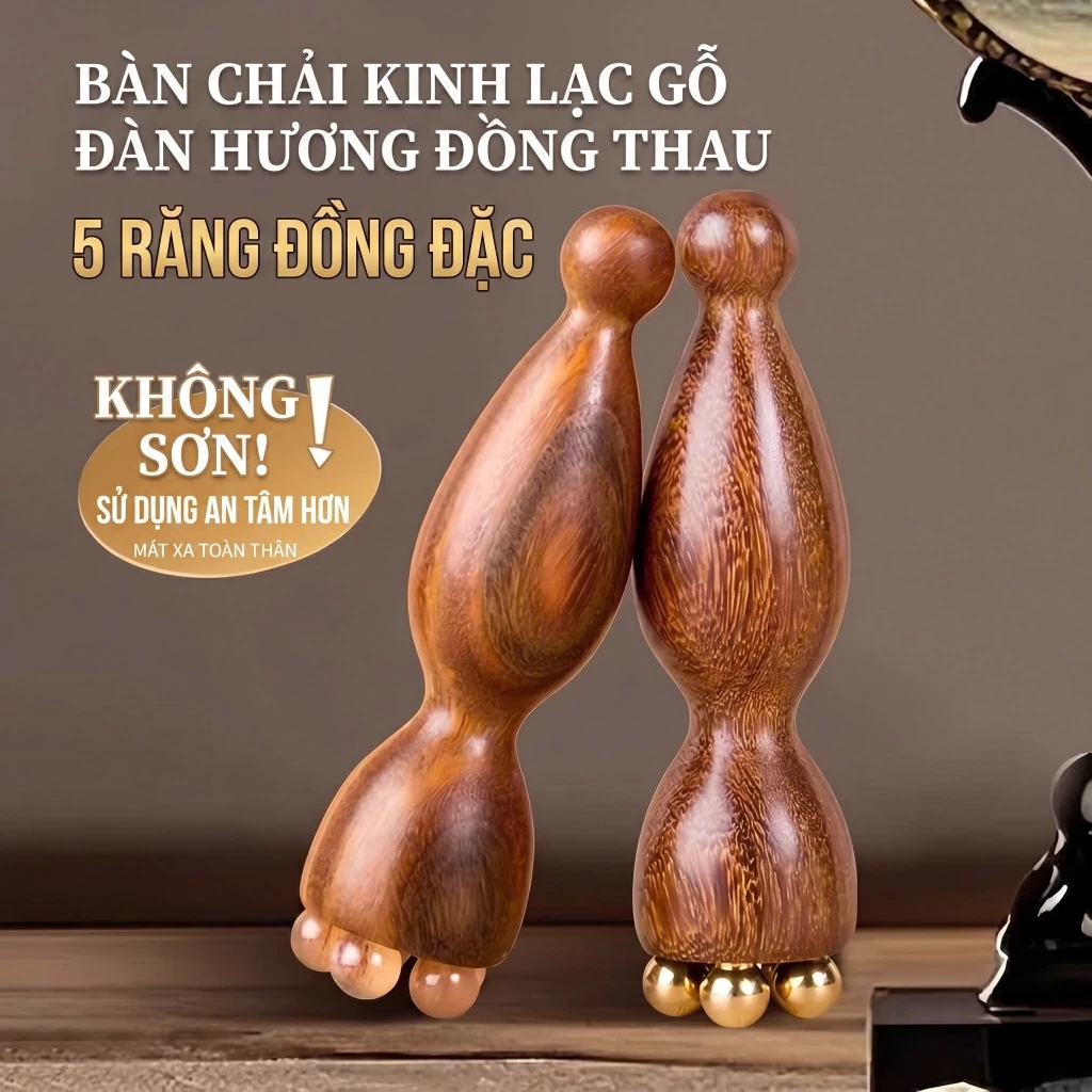 【Gỗ Thật Xịn】Cây Lăn Massage Mặt Mini Gỗ Hồng Đầu Bi Đồng Giảm Quầng Thâm Mắt, Nâng Cơ Thư Giãn Da Hiệu Quả C12