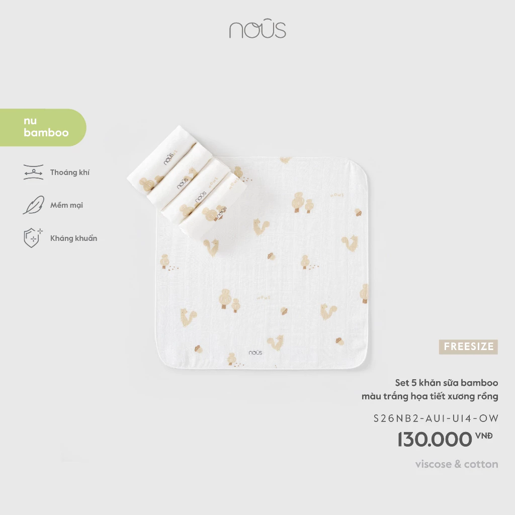 Phụ Kiện Nous Newborn Set 5 khăn sữa chất liệu bamboo 100% mềm dai mịn cho bé sơ sinh