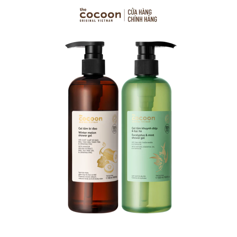[MUA 2 GIẢM 42%] COMBO Gel tắm bí đao 500ml &  Gel tắm khuynh diệp bạc hà Cocoon 500ml