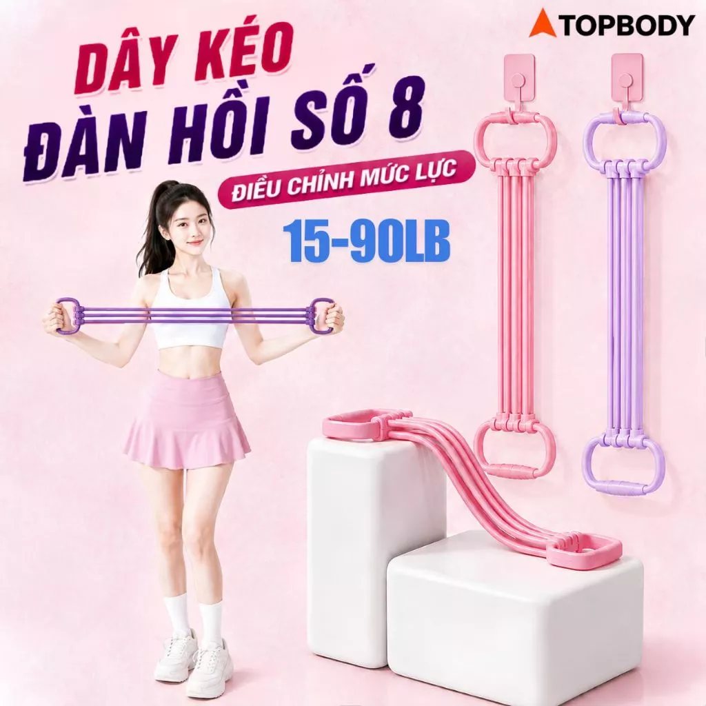 Dây kháng lực số 8 cao cấp điều chỉnh 6 mức lực đa năng tập tay vai lưng Topbody - DAYDH04