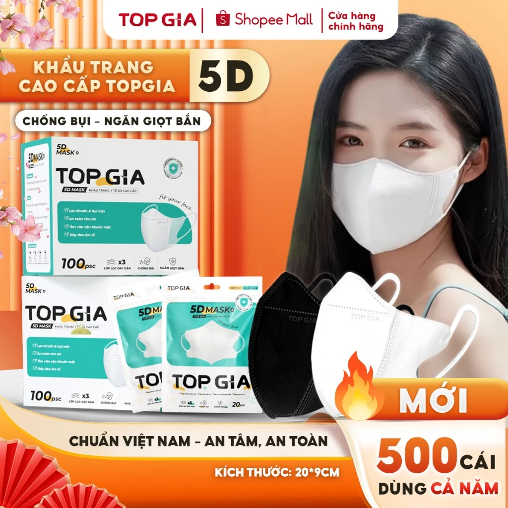[MỚI] Thùng 500c/300c khẩu trang 5D Top Gia an toàn, kháng khuẩn, chống tia UV và ngăn ngừa bụi mịn