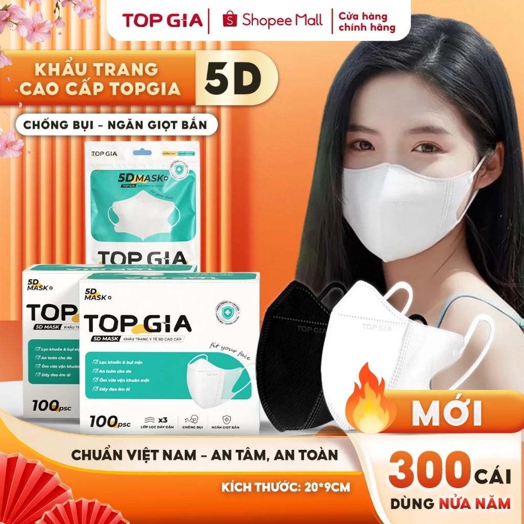 [CHỐNG BỤI MỊN-SIÊU THOÁNG KHÍ] Khẩu trang 5D cải tiến TopGia an toàn, thoáng khí, ngăn bụi mịn