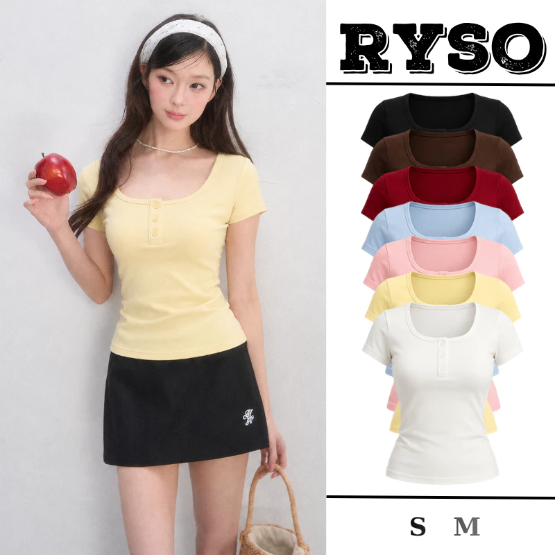 Áo Thun Nữ Cổ Vuông Phối Nút Tay Ngắn Màu Pastel Chất Thun Borip Form Ôm Body Co Giãn TN08 RYSO STORE