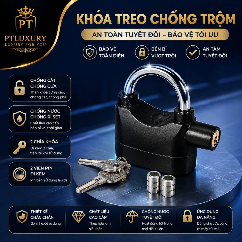 Ổ Khoá Chống Trộm PTLUXURY Có Còi Báo Động Cao Cấp [ Hàng Tốt ]