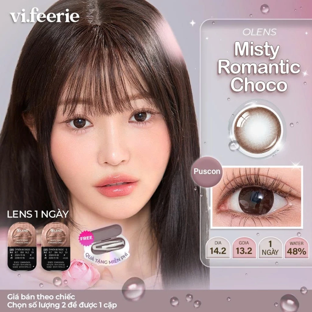 (OLENS) Kính áp tròng (lens) nâu trong trẻo giãn nhẹ 1 ngày MISTY ROMANTIC CHOCO -  Vi Feerie Lens