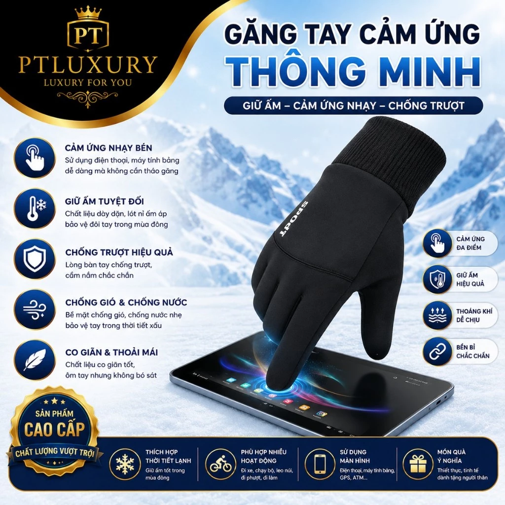 Găng Tay Mùa Đông  Cảm Ứng Điện Thoại Đi Xe Chống Nước Giữ Nhiệt Tốt [ HÀNG CAO CẤP ]