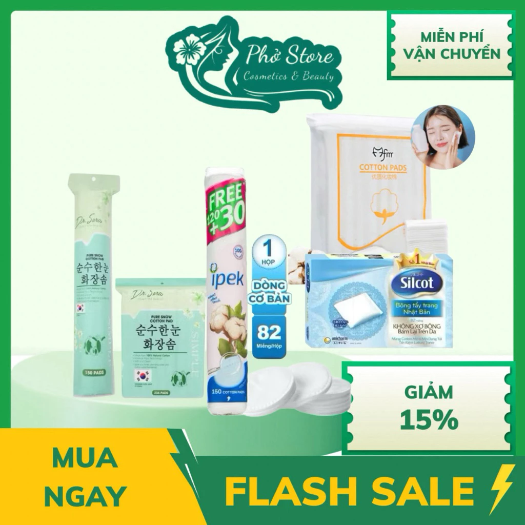 Bông Tẩy Trang Cotton Pads 222M Mềm Mịn Dr.Sera/ Ipek, Aura150M, Silcot 82M Mềm Mại và Không Xơ