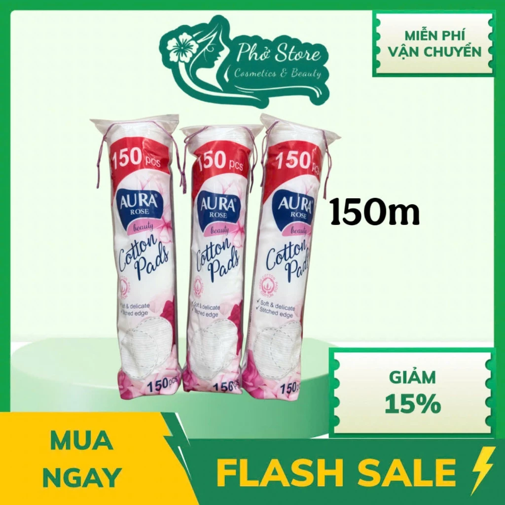 Bông Tẩy Trang Aura Rose Beauty Cotton Pads 150 Miếng/Gói Mềm Mịn An Toàn Cho Mọi Loại Da