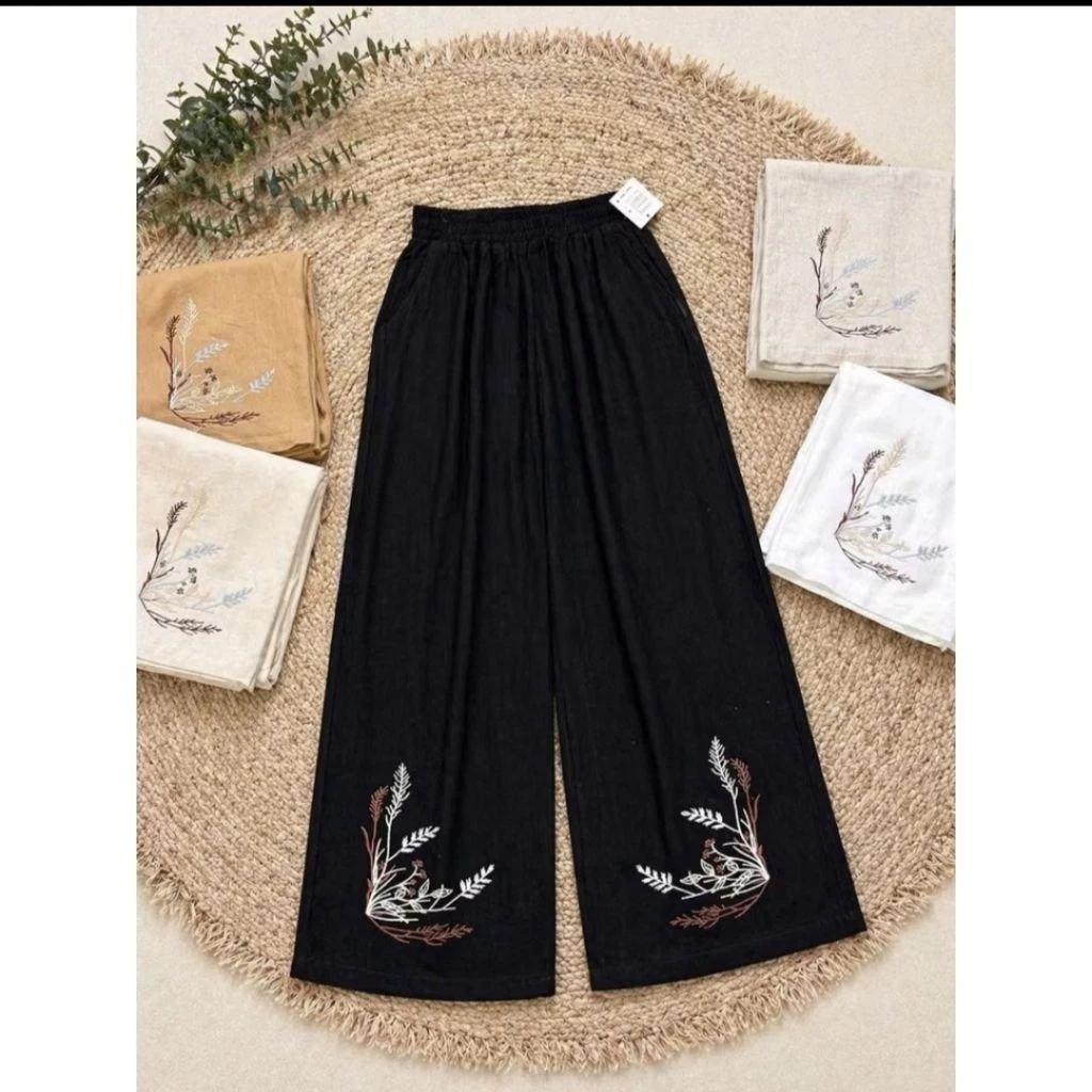 Quần váy ống xòe thêu và ống xòe trơn nút, vải linen tơ xước, 60-67kg mặc đẹp