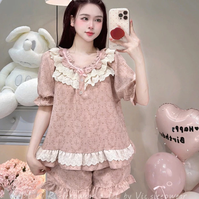 Đồ Ngủ Nữ Pijama Chất Liệu Đũi Vân Mây, Bộ Đồ Ngủ Nữ Viền Ren Siêu Mềm Mịn Cao Cấp Và Thoải Mái WQA28