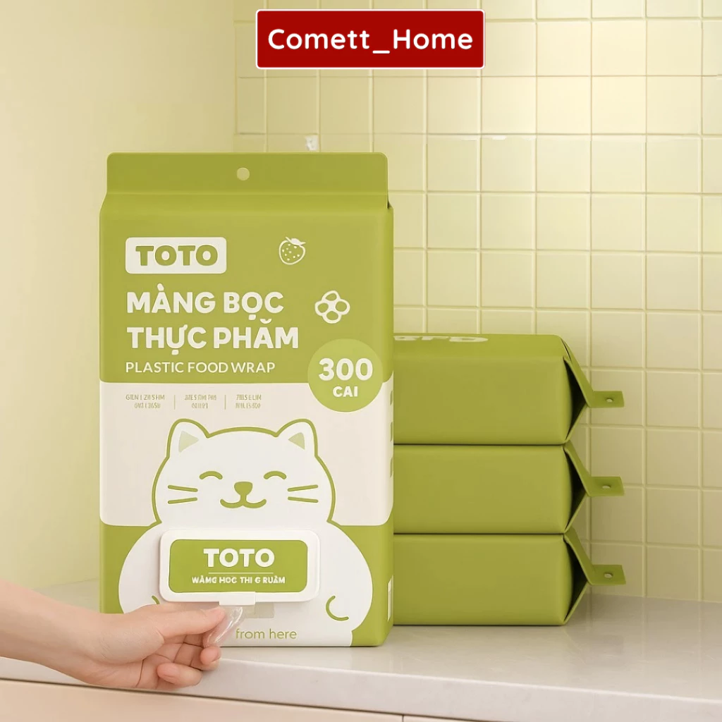 Túi 300 Chiếc Màng Bọc Thực Phẩm COMET Size Lớn Dạng Rút Treo Tường Có Chun Bo Co Giãn Chất Liệu PE