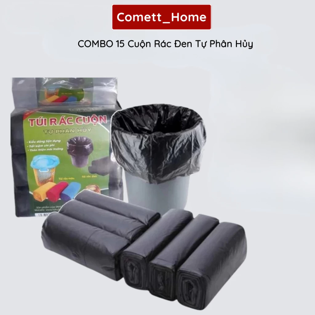 COMBO Cuộn Túi Đựng Rác Đen COMET Tự Phân Hủy - Bịch Đựng Rác Kích Thước 55*65CM