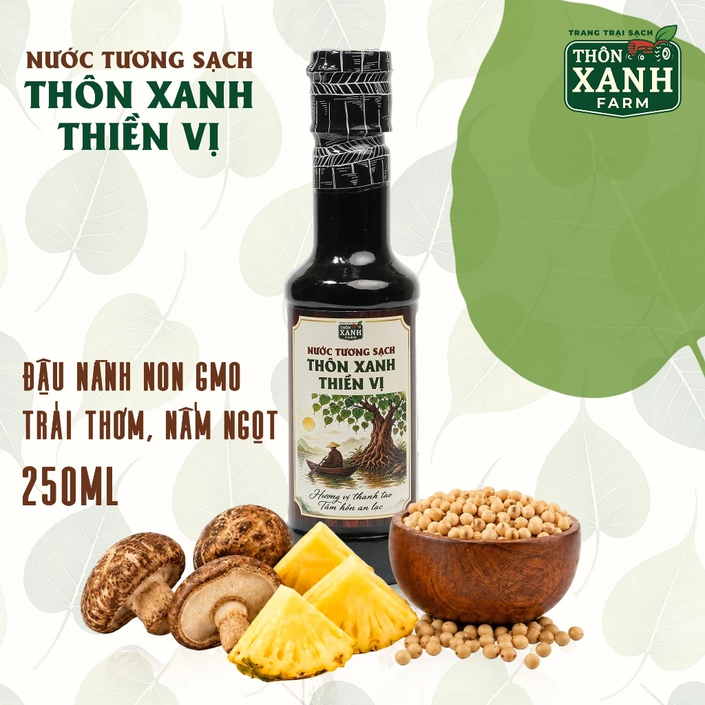 Nước tương sạch Thôn Xanh Thiền Vị chai nhựa 250ml - Đậu nành nấm ngọt trái thơm Làng Chài Xưa