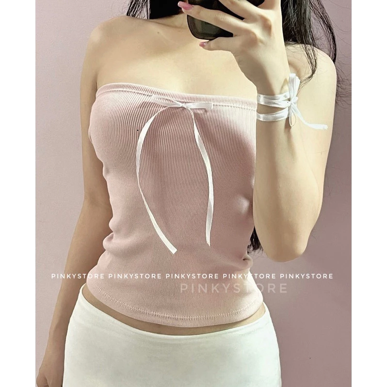Áo ống áo quây đính nơ Jennie tube PINKYSTORE (4 màu_Tặng kèm dây) hottrend 2026