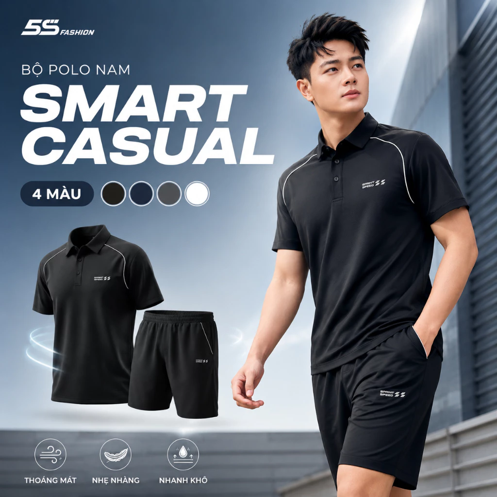 Bộ Polo Nam 5S FASHION SMART CASUAL Tay Raglan Khỏe Khoắn Phom Slimfit MBPL26009