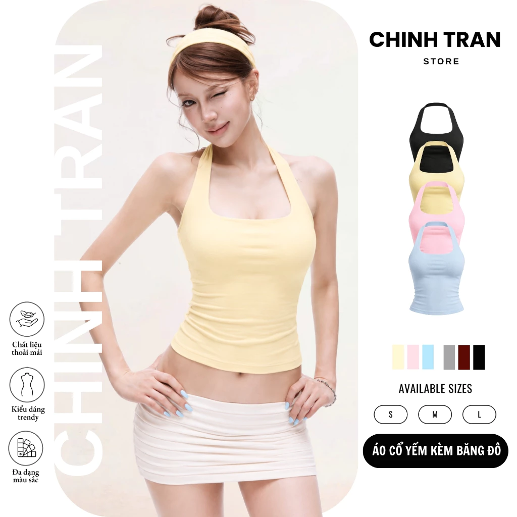 [TẶNG KÈM BĂNG ĐÔ] Áo Cổ Yếm Ôm Body Quyến Rũ Năng Động Nhiều Màu - Chinh Trần Store