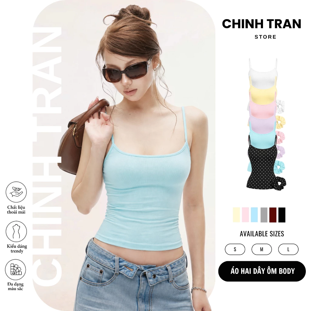 [TẶNG CỘT TÓC] Áo Hai Dây Nữ Basic Ôm Body Chất Thun Cotton Co Giãn Mềm Mỏng Nhiều Màu - Chinh Trần Store