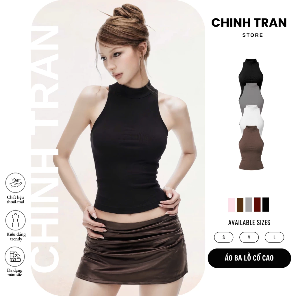 Áo Ba Lỗ Nữ Cổ Cao Ôm Body Chất Thun Cotton Mịn Mát Nữ Tính Nhiều Màu Basic - Chinh Trần Store