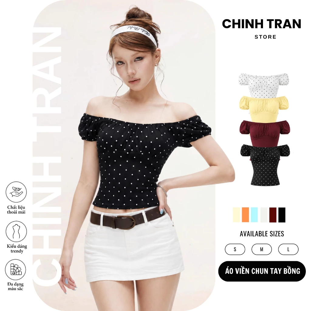 Áo Thun Nữ Tay Bồng Nhún Ngực Viền Chun Nhẹ Nhàng Nữ Tính Chất Thun Cotton Co Giãn - Chinh Trần Store