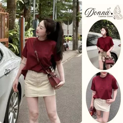 áo thun nữ , áo phông nữ cộc tay form rộng cổ tròn thêu hình ngựa màu đỏ dễ phối đồ Donna hcom25001
