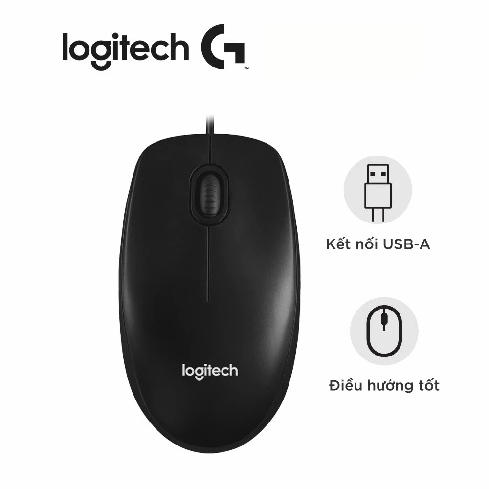 Chuột có dây Logitech M90 - Dây dài 1m8, thiết kế ôm tay, thuận cả 2 tay