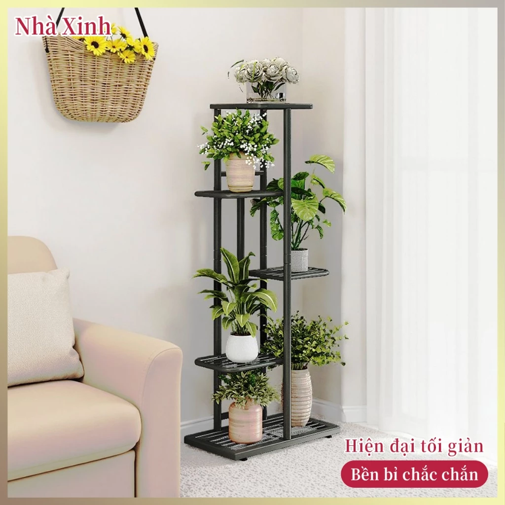 Kệ hoa sắt đứng sàn nhiều tầng, chịu tải vững chắc kiểu dáng tối giản, tiết kiệm diện tích phòng khách ban công