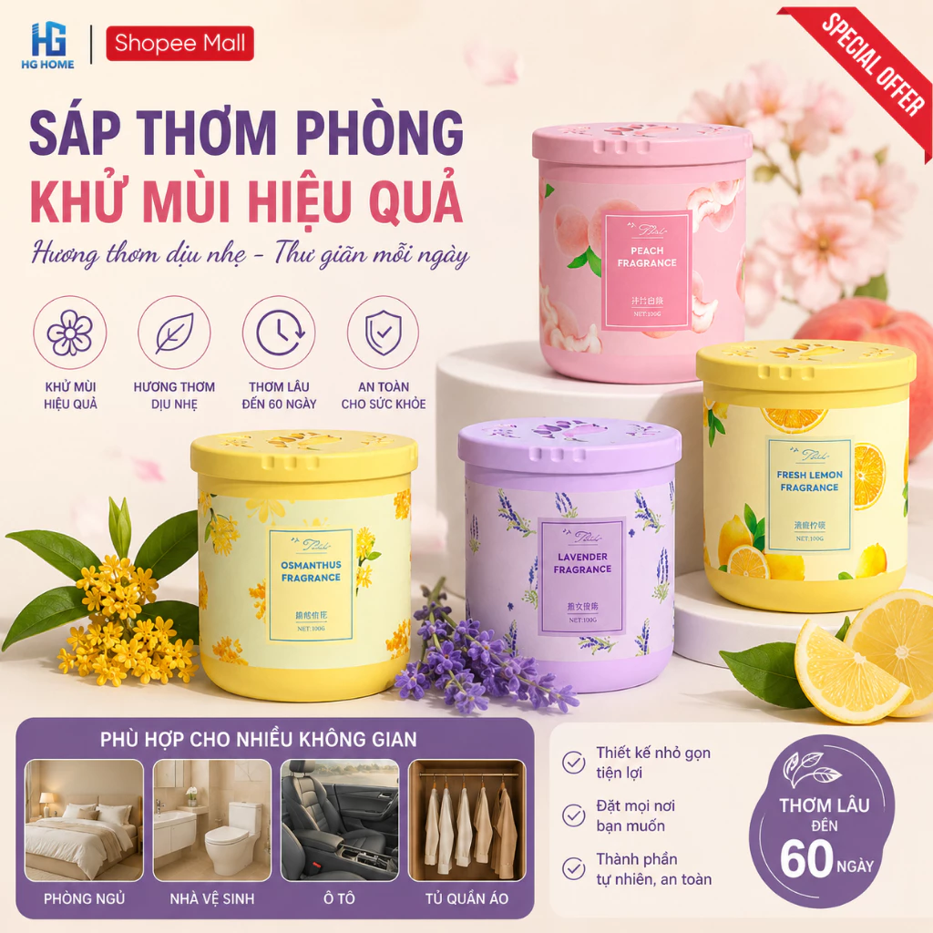 Sáp thơm phòng khử mùi HGHOME Hương thơm dịu nhẹ cho phòng ngủ, nhà vệ sinh, ô tô, tủ quần áo