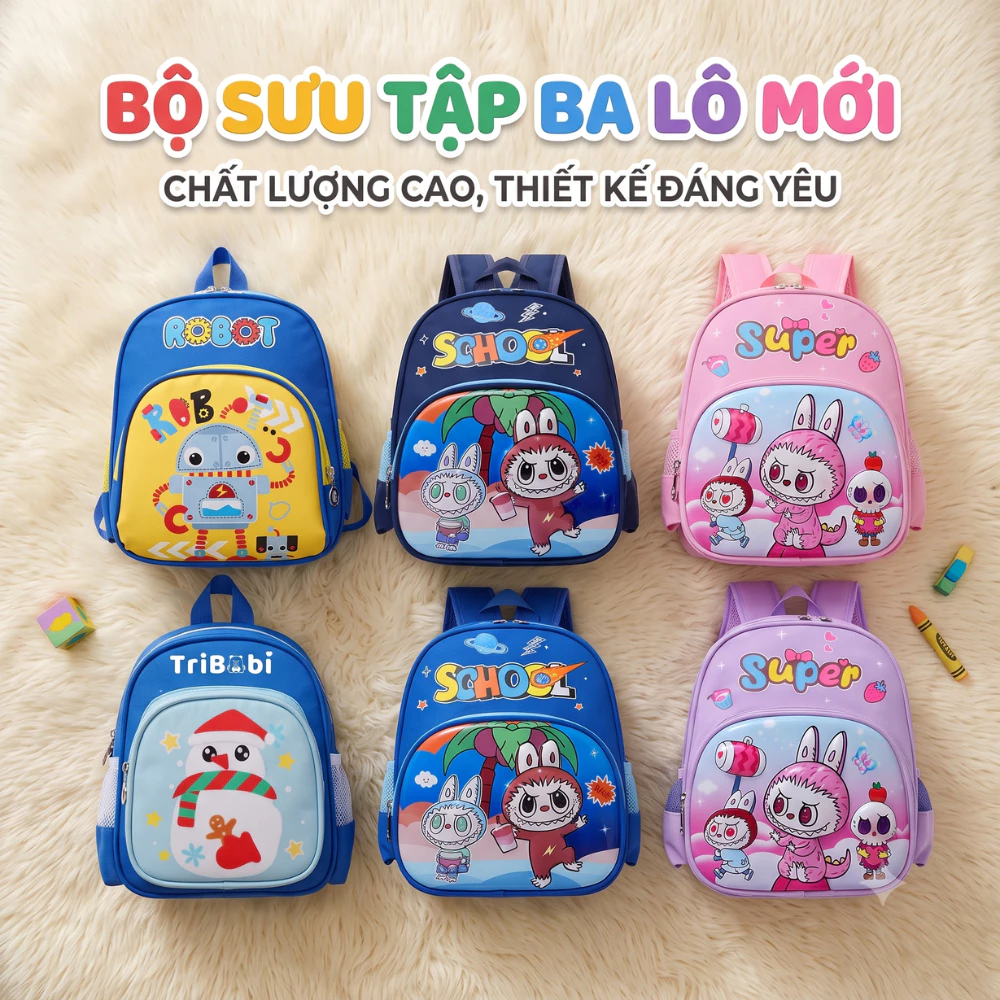 Balo mầm non cho bé gái, ba lô cặp sách cho bé trai mẫu giáo họa tiét labubu xinh đẹp đáng yêu cho bé từ 1-5 tuổi