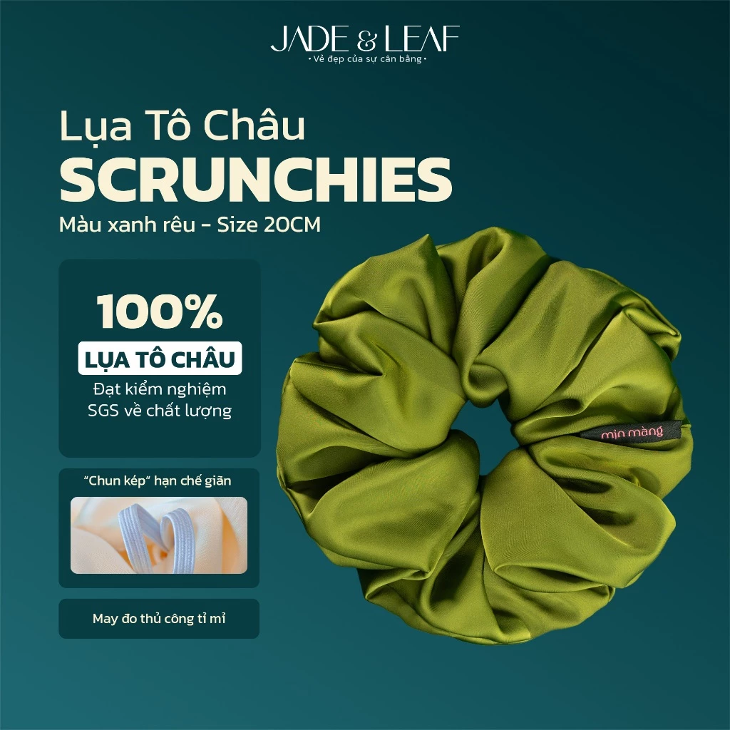 Scrunchies Buộc Tóc Nữ To Phồng Lụa Thật Jade&Leaf Cao Cấp Giữ Tóc Gọn Gàng Phong Cách Thanh Lịch