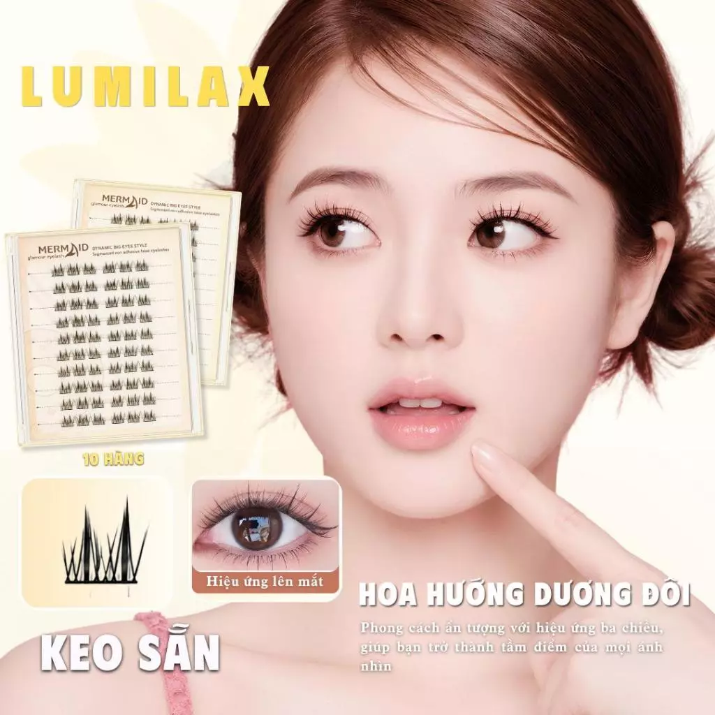 Mi Giả Hoa Hướng Dương Đôi Bản Trung – Mi Cụm 60 Cụm, Tự Nhiên, Dễ Gắn, Tái Sử Dụng, Hiệu Ứng Mắt To